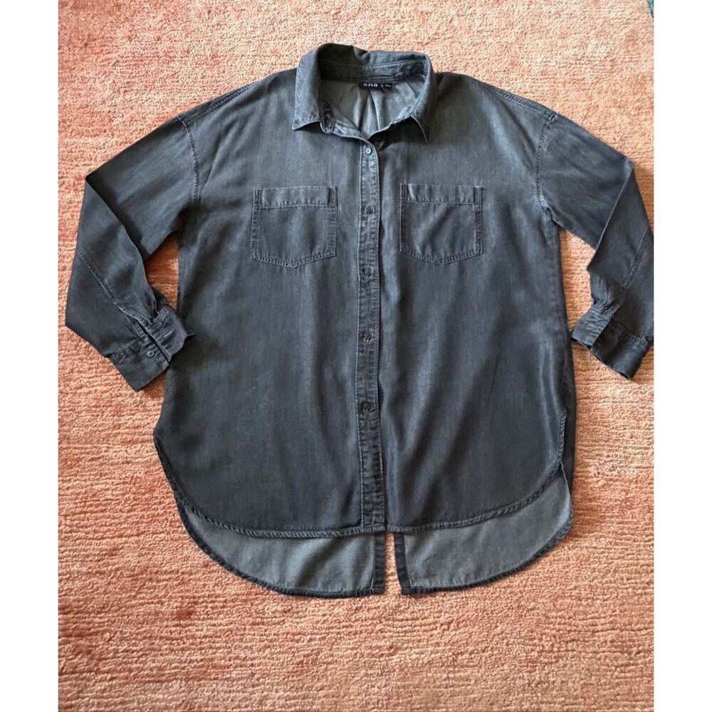 a.n.a A New Approach Button Down Shirt Women Size L Black Ombre Lyocell Cotton